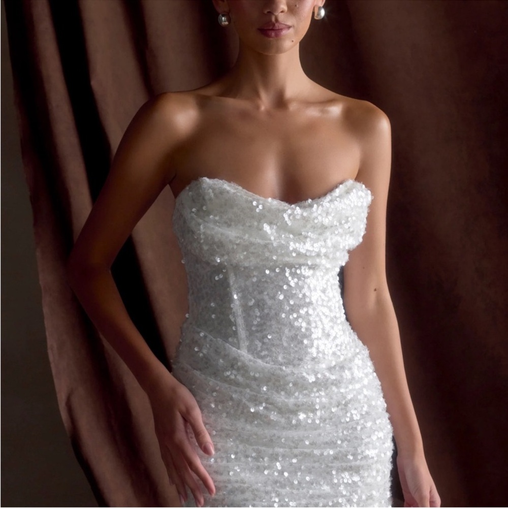 Meshki White Strapless Sequin Dress